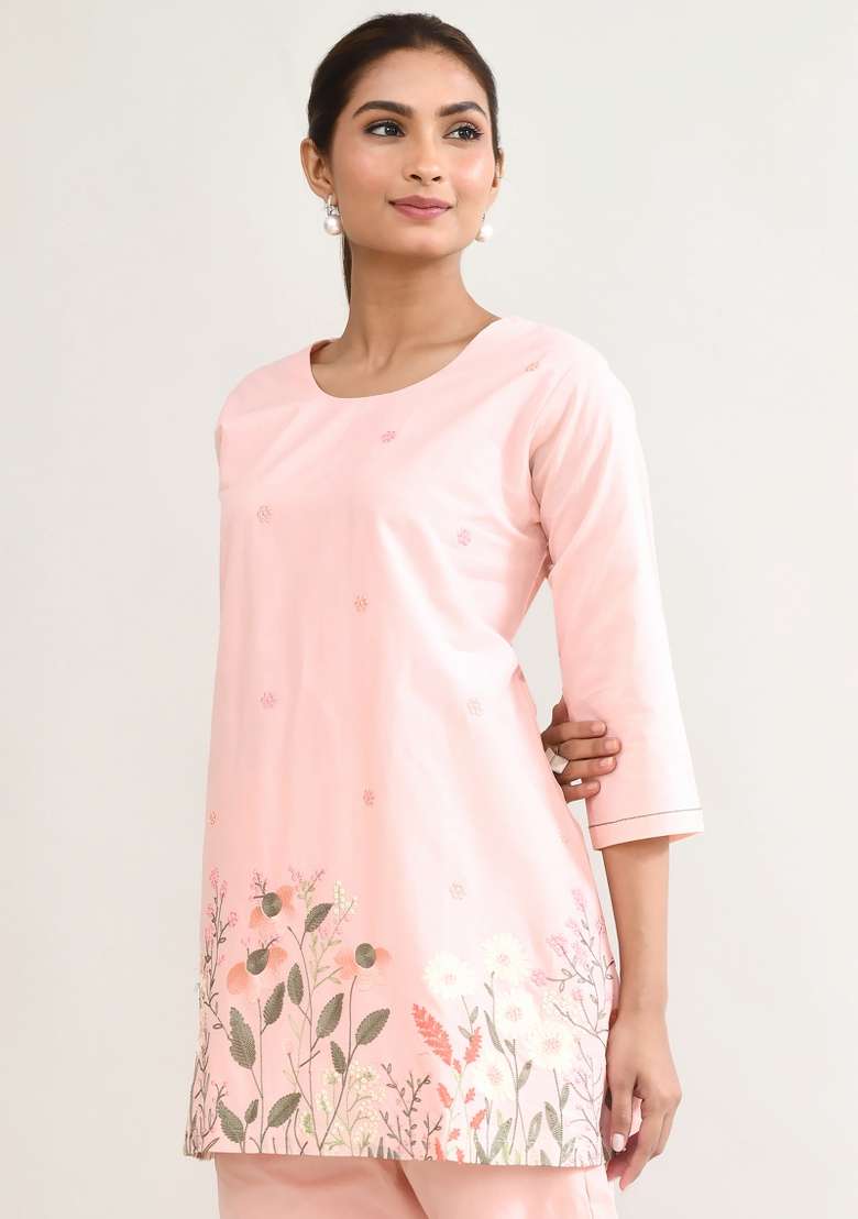 Pink Printed Cotton Co Ord Set - Indya
