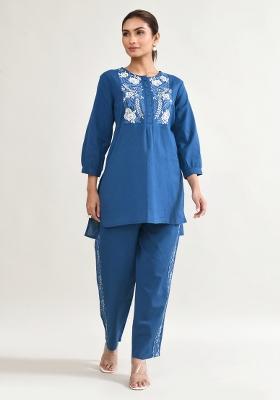 Blue Printed Cotton Co Ord Set