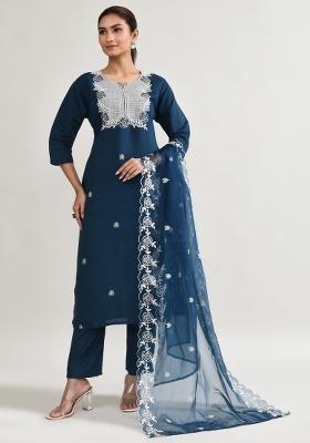 Navy Blue Printed Muslin Co Ord Set
