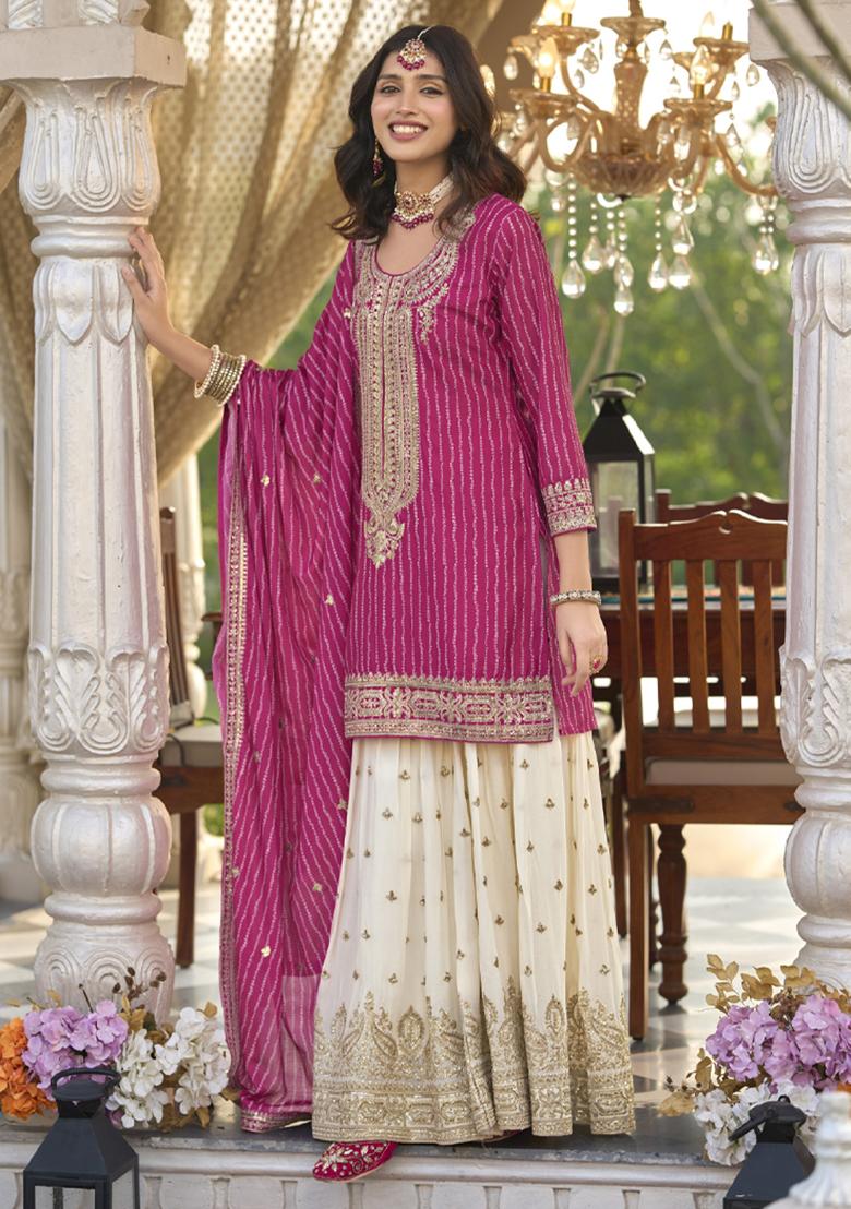 Pink Embroidered Chinon Salwar Suit