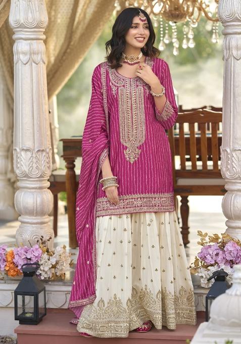 Pink Embroidered Chinon Salwar Suit