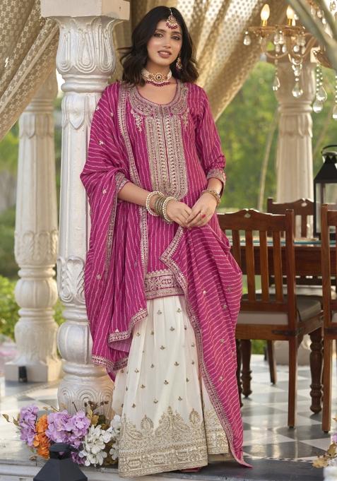 Pink Embroidered Chinon Salwar Suit