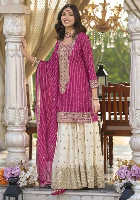 Pink Embroidered Chinon Salwar Suit