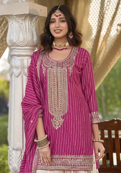 Pink Embroidered Chinon Salwar Suit