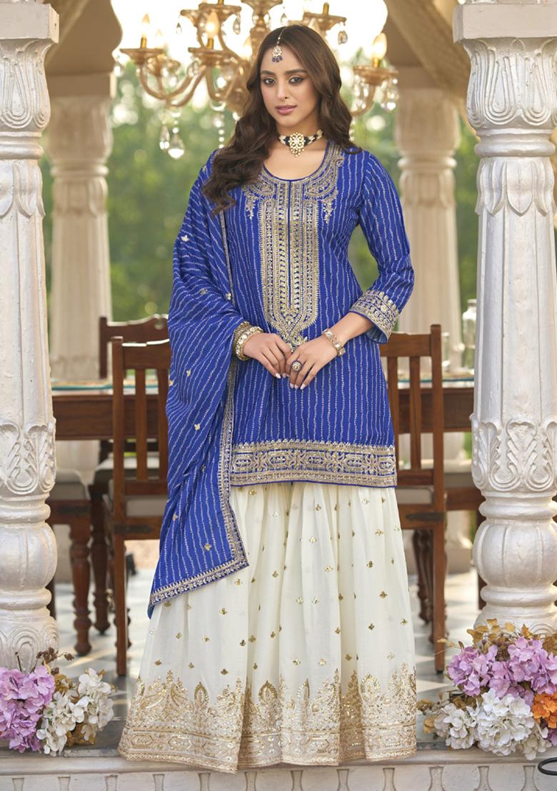 Blue Embroidered Chinon Salwar Suit