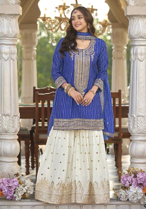 Blue Embroidered Chinon Salwar Suit