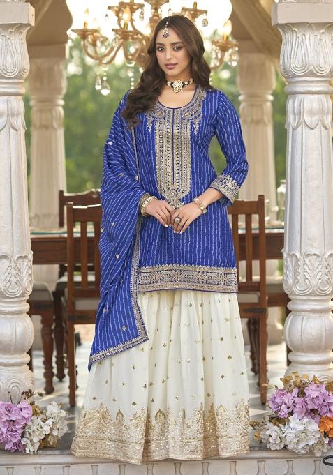 Blue Embroidered Chinon Salwar Suit