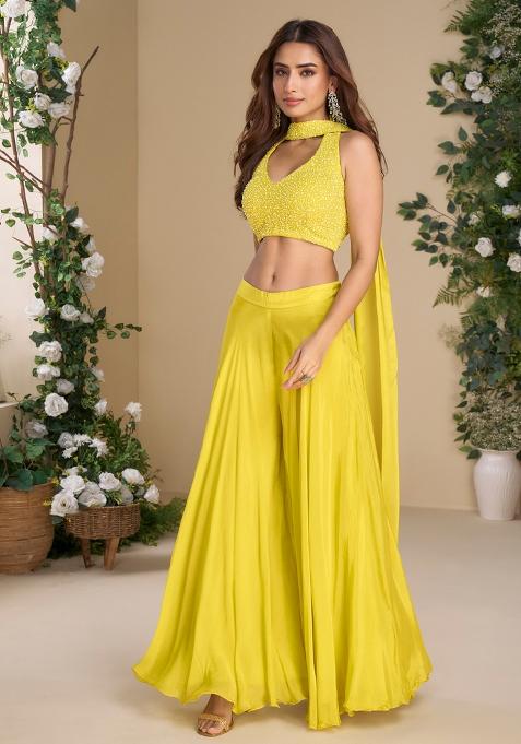 Yellow Embroidered Chinon Salwar Suit