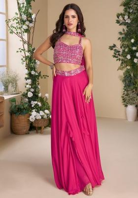 Rani Pink Embroidered Chinon Salwar Suit