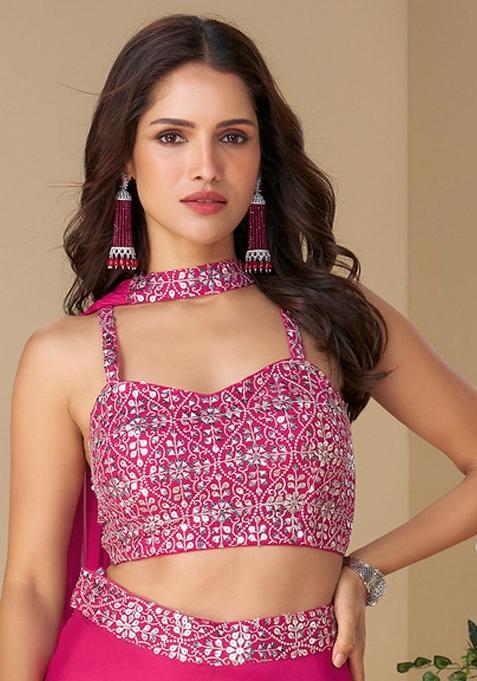 Rani Pink Embroidered Chinon Salwar Suit