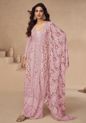 Pink Embroidered Chinon Salwar Suit