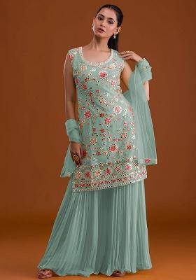 Sky Embroidered Georgette Kurta Set