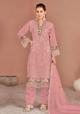Pink Embroidered Organza Kurta Set