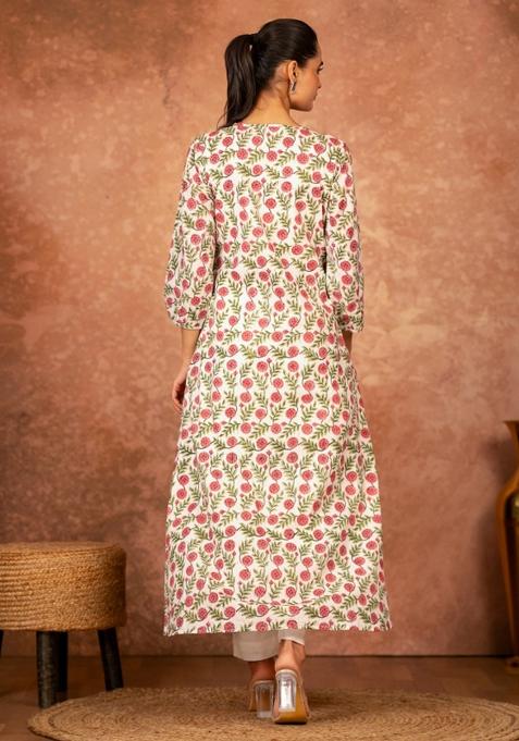 Red Printed Cotton Kurta Set