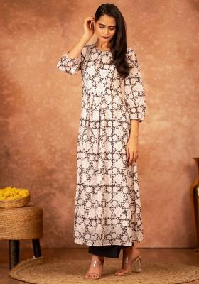 Black Printed Cotton Kurta Set