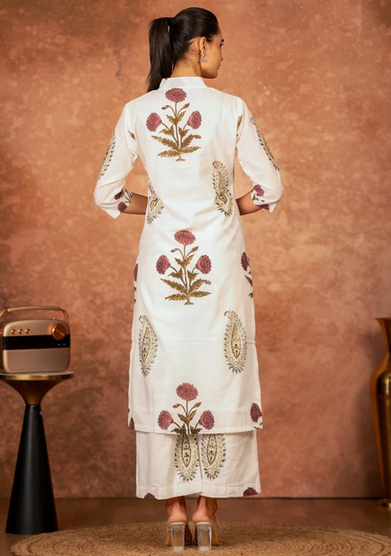 Red Printed Cotton Kurta Set