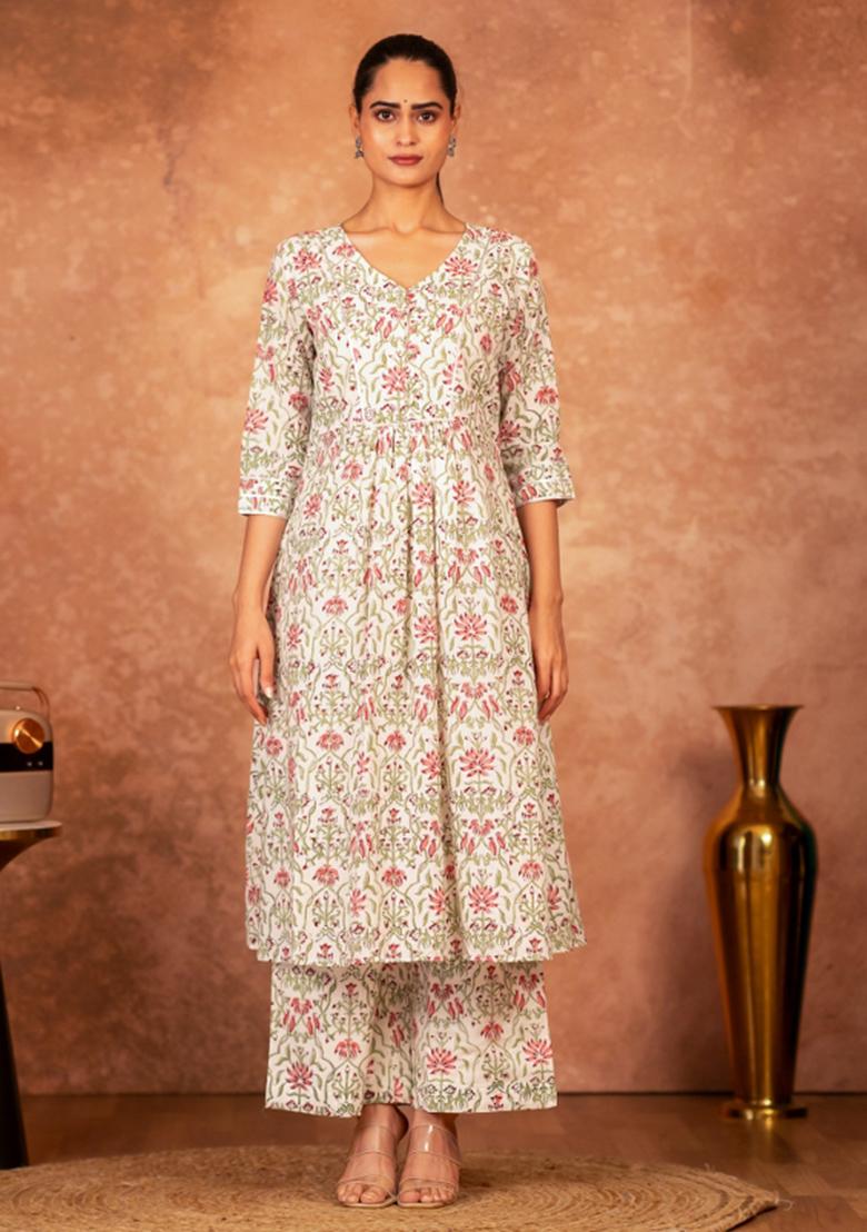 Green Printed Cotton Kurta Set