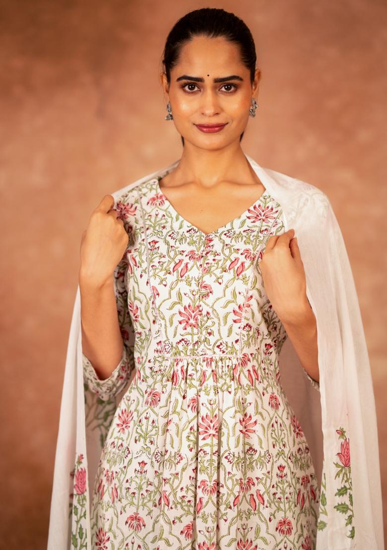 Green Printed Cotton Kurta Set