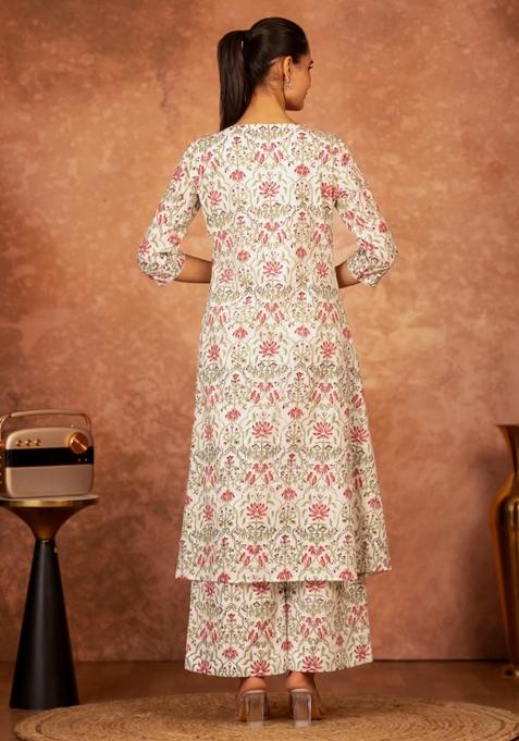 Green Printed Cotton Kurta Set