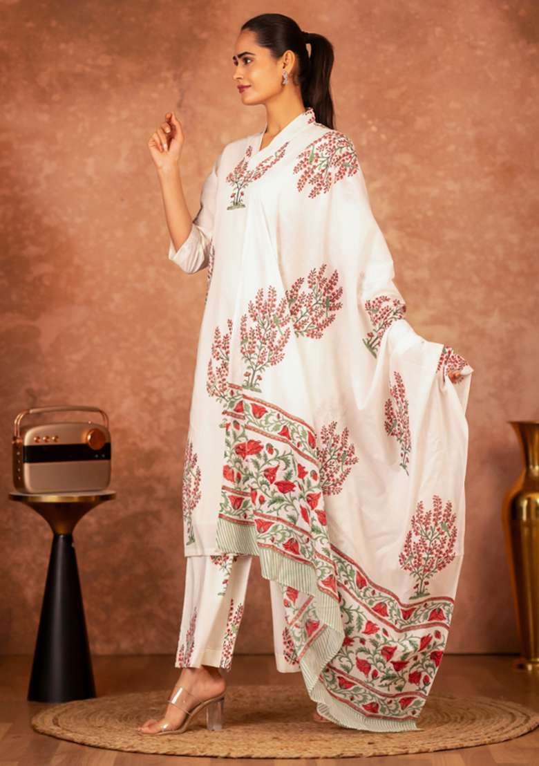 Brown Printed Cotton Straight Kurta Set - Indya