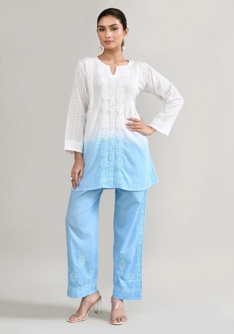 Sky Blue Chikankari Cotton Co Ord Set