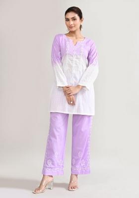 Purple Chikankari Cotton Co Ord Set