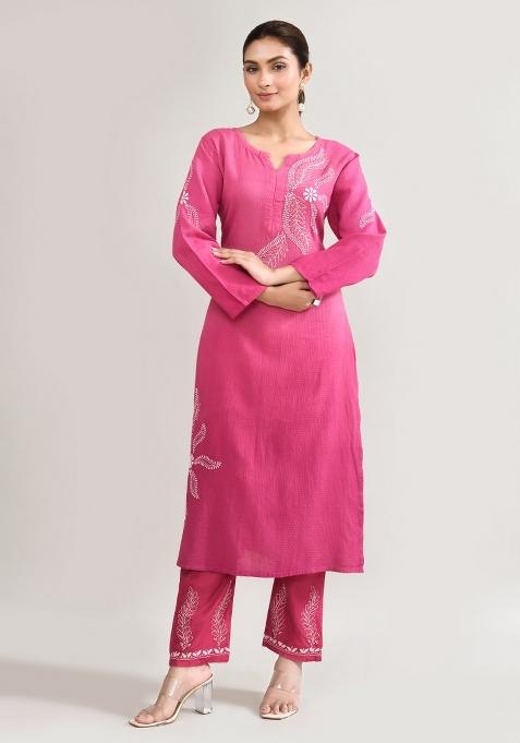 Pink Chikankari Cotton Co Ord Set