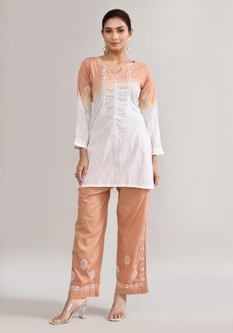 Brown Chikankari Cotton Co Ord Set