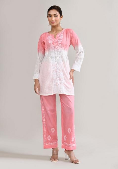 Pink Chikankari Cotton Co Ord Set