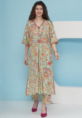 Sea Green Embroidered Crepe Kurta Set