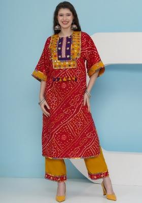 Red Embroidered Silk Kurta Set