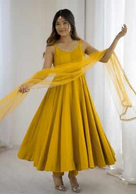 Yellow Embroidered Silk Kurta Set