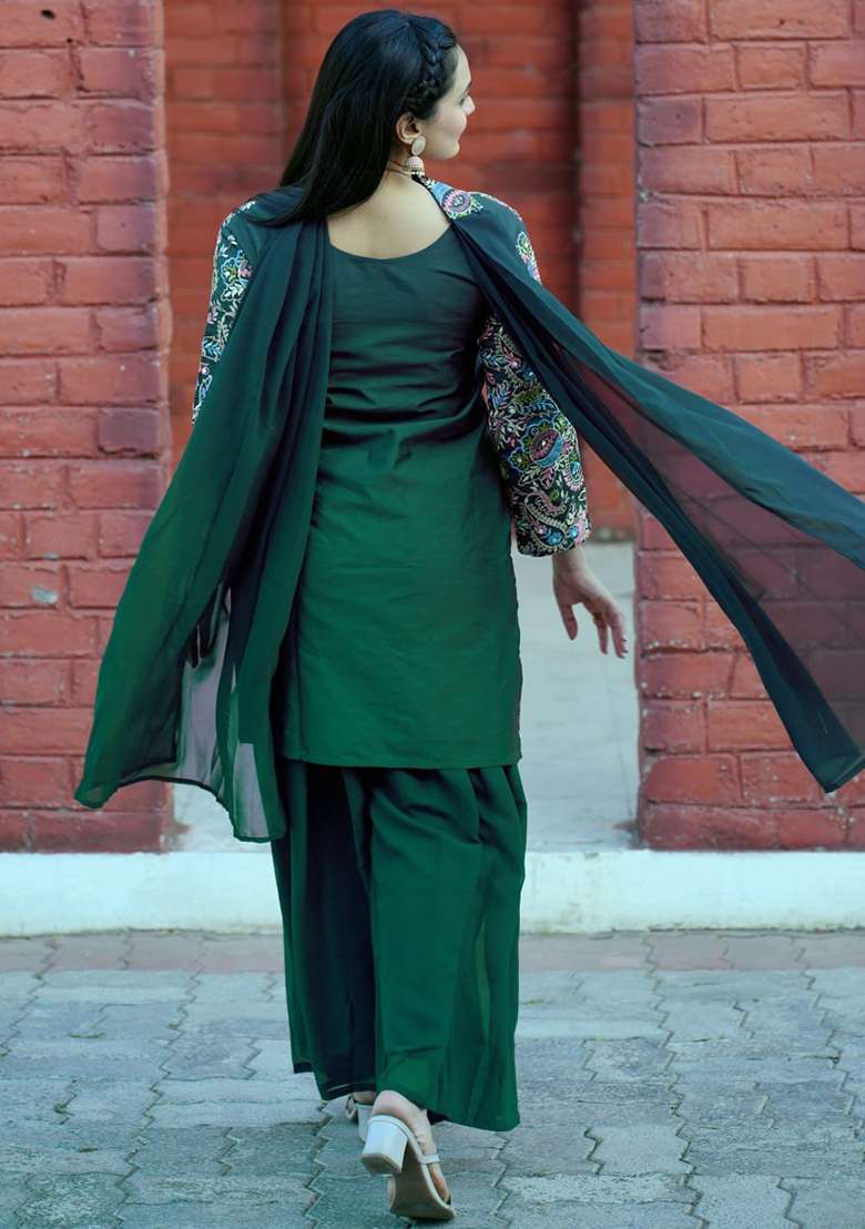 Green Printed Silk Blend Sharara Set - Indya