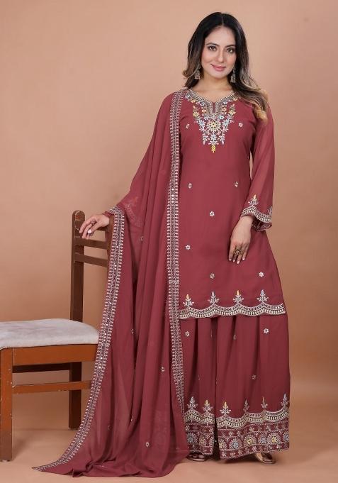Gajri Embroidered Georgette Sharara Set — view on Indya