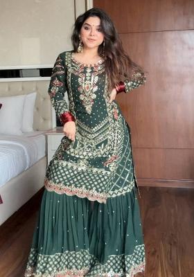 Dark Green Embroidered Georgette Salwar Kameez