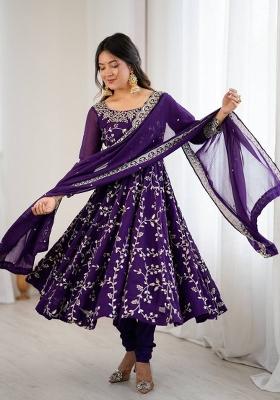 Violet Embroidered Georgette Anarkali Set