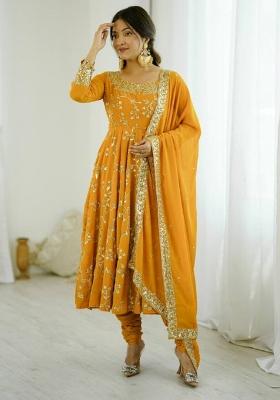 Yellow Embroidered Georgette Salwar Kameez