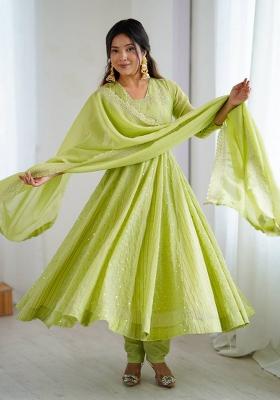 Lime Green Embroidered Silk Salwar Kameez