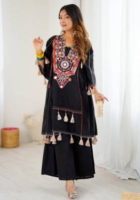 Black Mirror Work Khadi Cotton Salwar Kameez