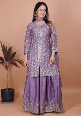 lavender Embroidered Silk Kurta Set