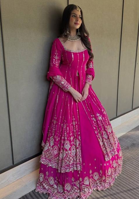 Pink Thread Georgette Kurta Set