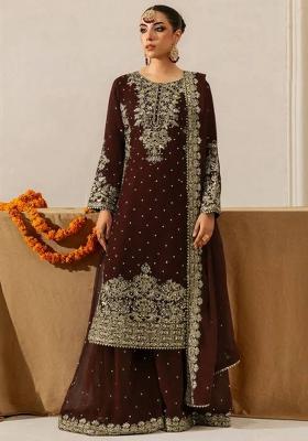 Coffee Sequence Georgette Kurta Set