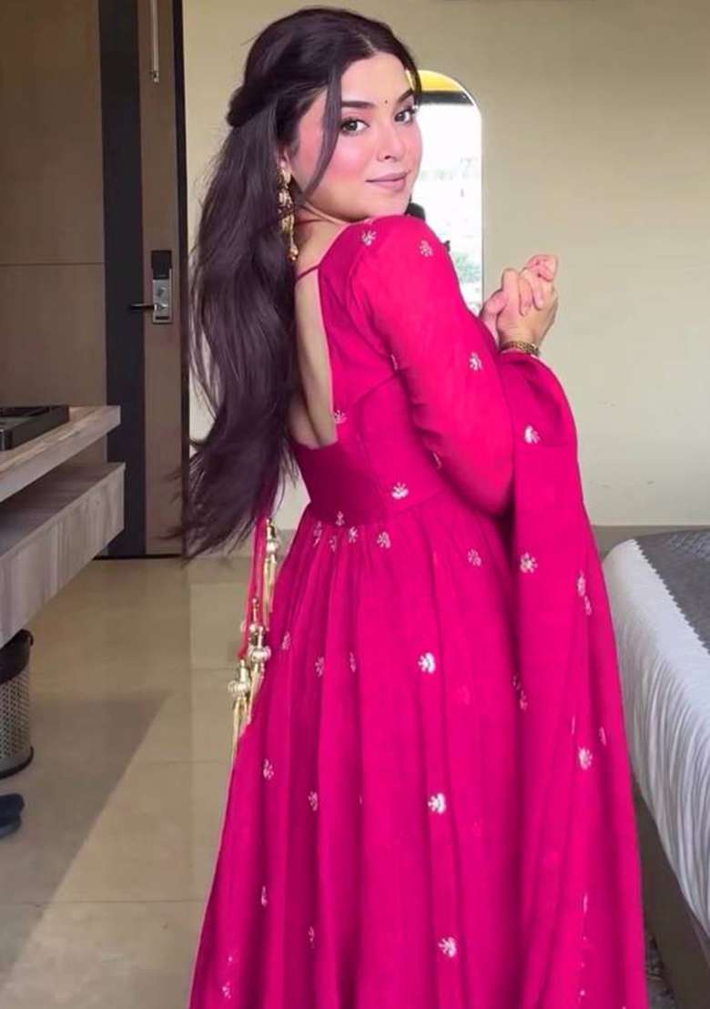 Pink Embroidered Georgette Anarkali Set - Indya