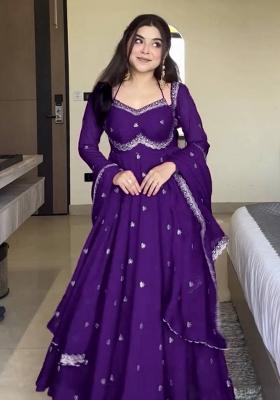 Violet Embroidered Georgette Anarkali Set