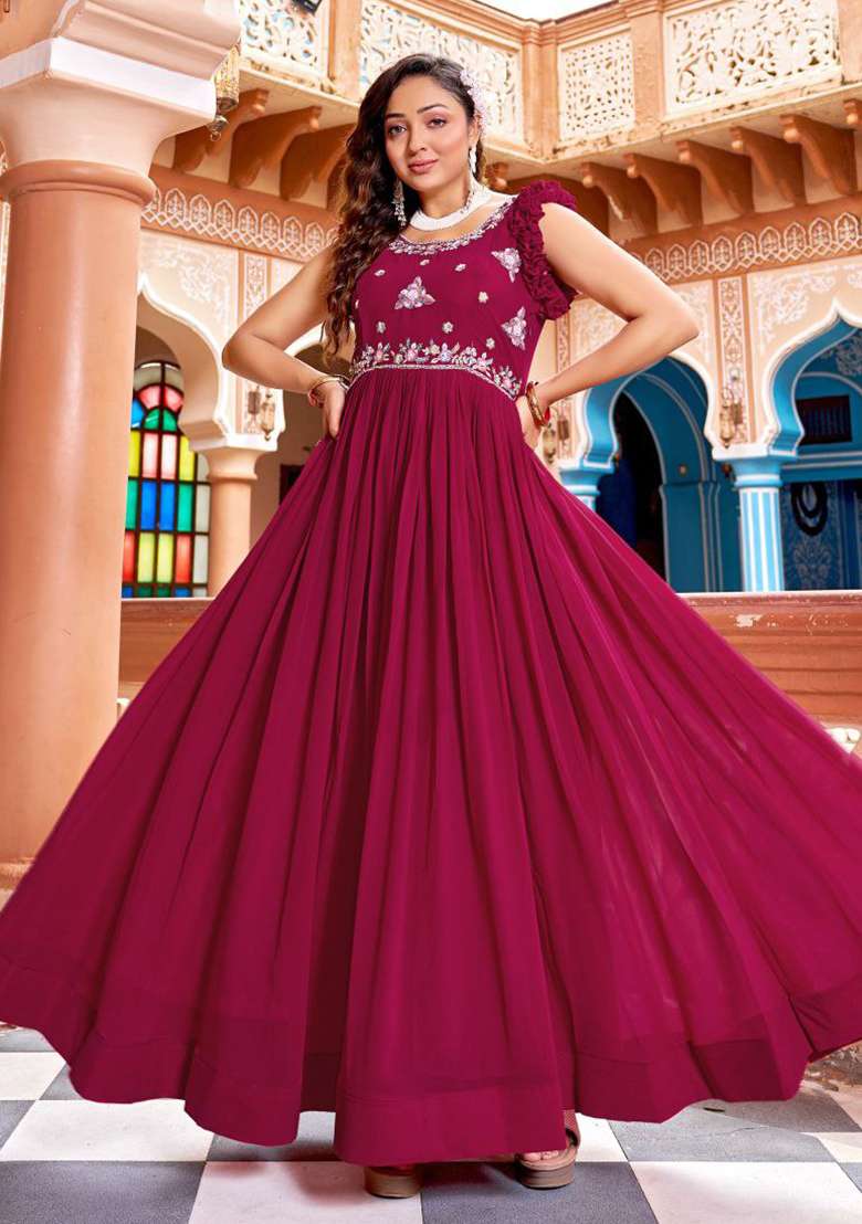 Rani Pink Sequence Georgette Kurta - Indya