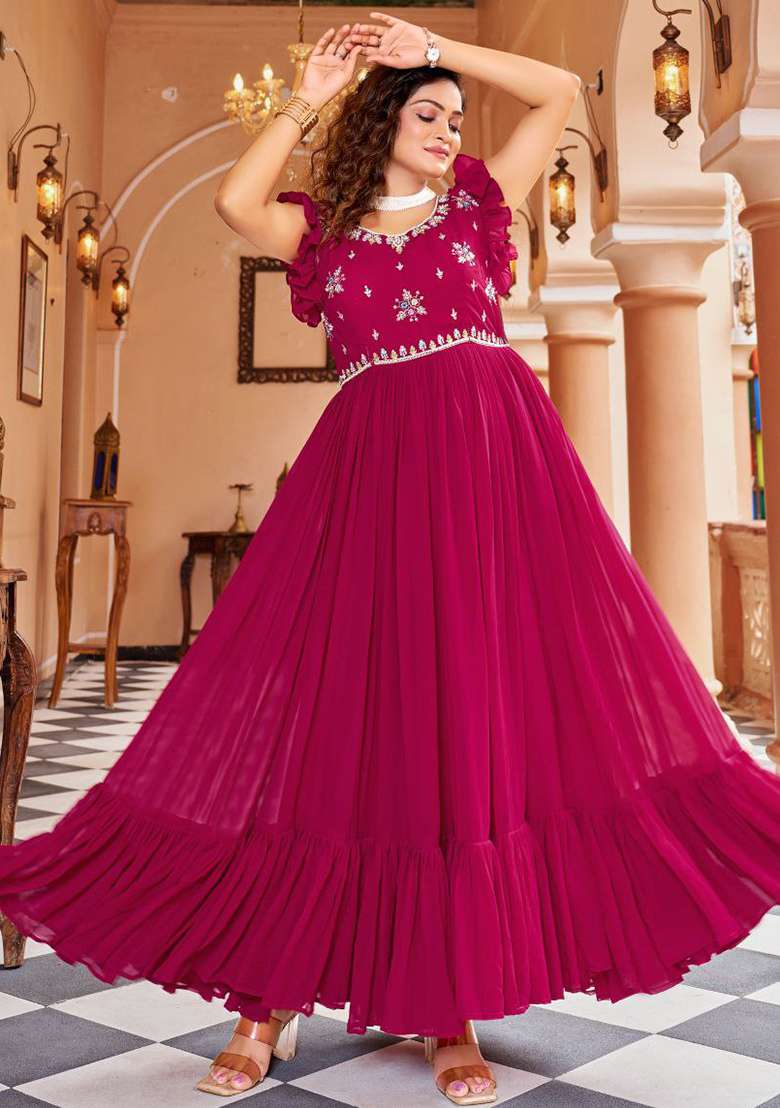 Rani Pink Sequence Georgette Kurta - Indya