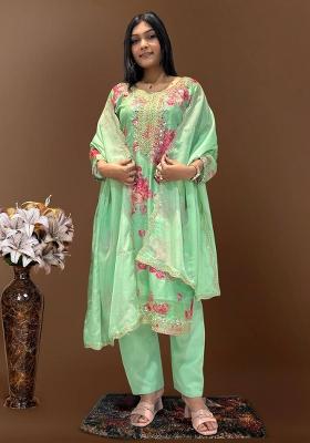 Light Green Printed Organza Kurta Set