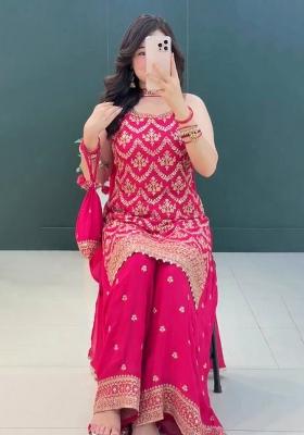 Pink Embroidered Georgette Kurta Set