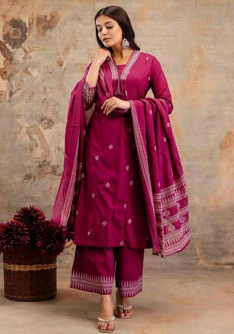 Multicolor Embriodery Cotton Kurta Set