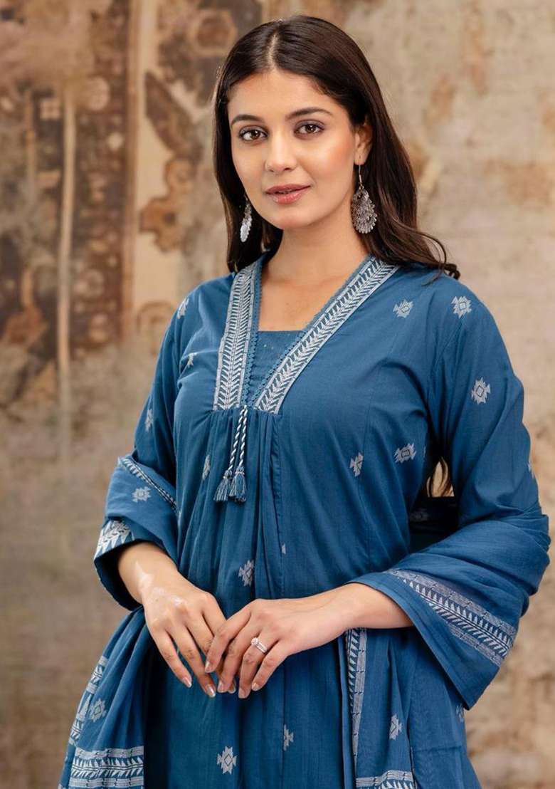 Multicolor Embriodery Cotton Kurta Set - Indya
